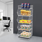 5 Tier Retail Display Rack, Rolling Storage Rack 5 Layers 18.9*17.72*55.12in Metal Display Shelf Fruit Vegetable Snack Basket Storage Supplies for Home Store Market (White, 48*45*140cm)
