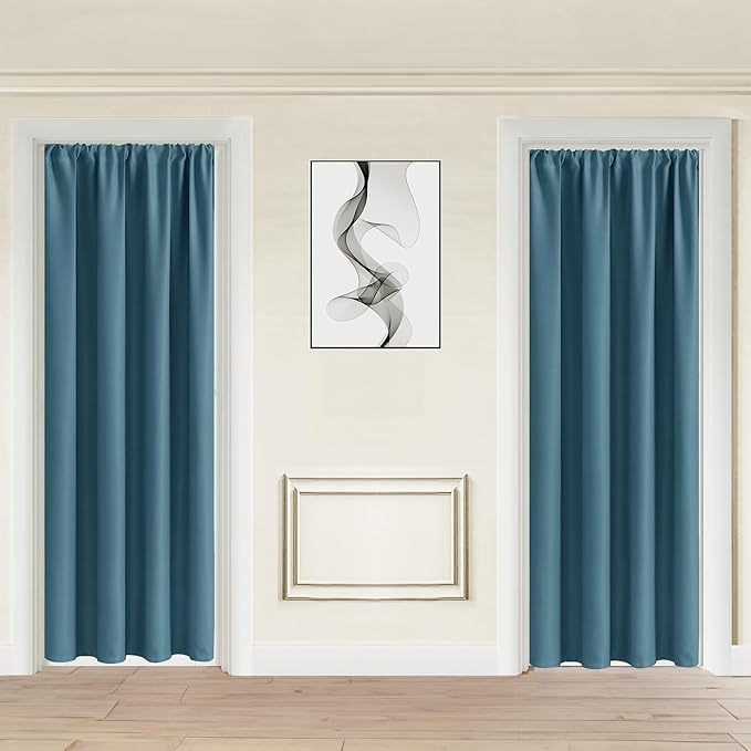 JIUZHEN Blackout Doorway Curtains 80 inch Length - 2 Panels Thermal Insulated Privacy Soundproof Rod Pocket Closet Door Curtains Room Divider for Bedroom,Office, 42 x 80 inches, Stone Blue