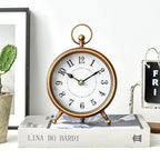 Vintage Small Table Clock on Stand, Decorative Desk and Shelf Clock Farmhouse Mantel Non-Ticking Clock Rustic Metal Frame with Antique Gold Finish 9.3 Inch