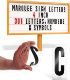 Houseables Marquee Letters, Sign Letters, Marquee Sign, Markee, Plastic, Acrylic, Changeable, for Outdoor Board, Letterboard, Church, Restaurant, 4 Inch Character on 5” Panel, 301 PC with Numbers