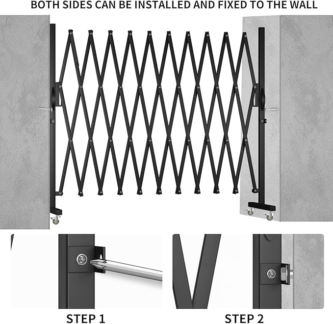 Expandable Barricade Gate,129” Safety Metal Dog Gate with Casters,Accordion Garden Yard Indoor Outdoor Retractable Fence Folding Security Dog Gates Wall Mount,Black