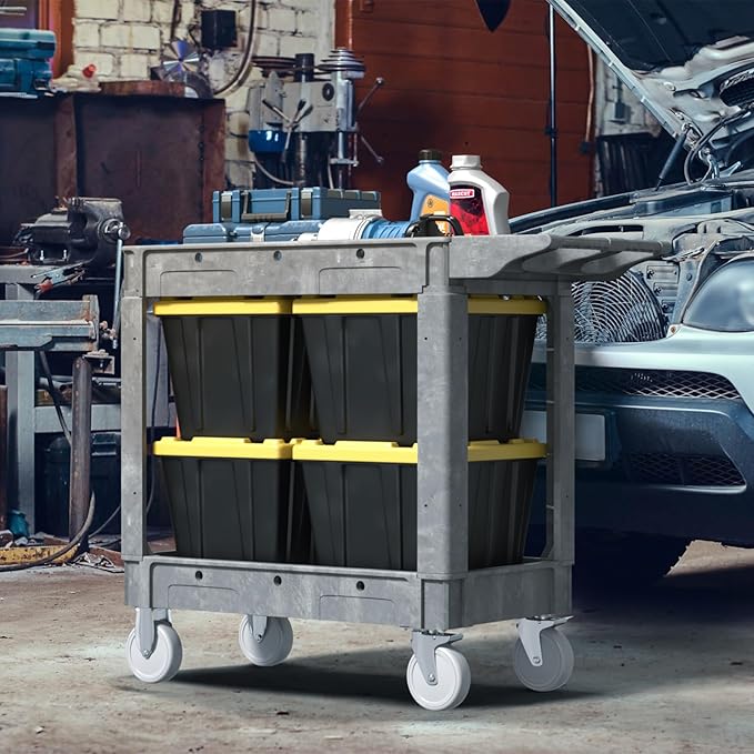 Heavy Duty Utility Rolling Tool Cart, 550 lbs Capacity Utility Service Cart with Two Trays and Wheels, 40 x 17-Inch Rolling Service Carts Huge Storage, Garage, Warehouse, Workshop, Gray