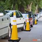 Fluorescent Orange/Green PVC Traffic Cones, Heavy Black Base Parking Lot Cone Structurally Stable Weatherproof Road Construction Safety Cones (4, Yellow, 36" Extra Large)