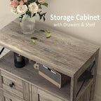 Farmhouse Storage Cabinet with Barn Doors and Open Shelf, Kitchen Pantry with Storage, Coffee Bar Station, Freestanding Cupboard Hutch Cabinet for Kitchen, Dinning Room, Livingroom, Grey
