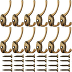 IBosins 12 Pack Antique Brass Coat Hooks Wall Mounted with 24 Screws Retro Double Hooks Utility Antique Brass Hooks for Coat, Scarf, Bag, Towel, Key, Cap, Cup, Hat