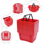 12PCS Red Plastic Shopping Baskets with Handles, Portable Retail Grocery Baskets with Handles, 21L Hand Shopping Baskets Set for Stores, Supermarket, Retail, Groceries Shopping Carrying