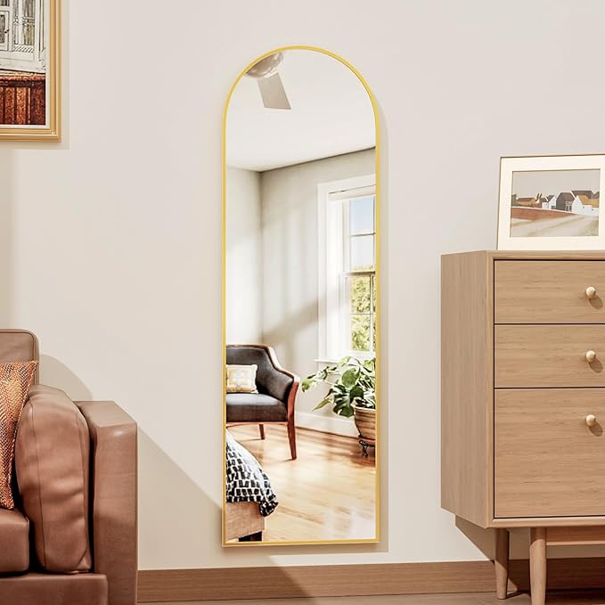 Full Length Door Mirror, Wall Mounted Wall Mirrors, 50"X16" Arched Behind Door Mirror for Use in Living Rooms, Rooms, Bedrooms, Cloakrooms, etc. Durable & Stylish Home Decor (Gold).