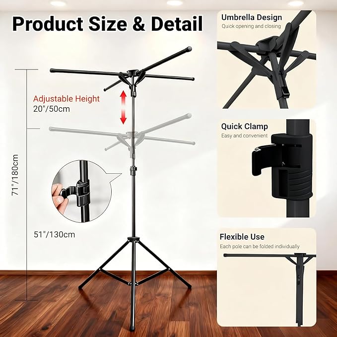 Heavy Duty Metal Shopping Bag Rack - Adjustable Height 51" to 71", Foldable Bag Holder Stand with Storage Bag, Retail Display Stand for Store/Boutique/Mall (Holds 50lbs)