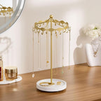 Lolalet Rotating Necklace Holder Stand with Metal Hooks, Spinning Display Carousels, Freestanding Organizer Hanger, for Long Necklaces Chains -Gold