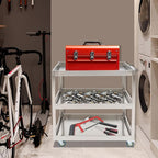 3 Tier Stainless Steel Utility Cart with Wheels and Handle, Commercial Heavy Duty Metal Food Cart Service Cart for Kitchen, Restaurant, Laboratory, 31.5 * 18.9 * 35.4in