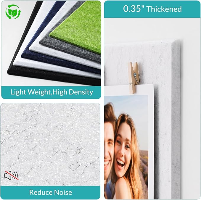 Large Cork Board for Walls 48" x 36" - 12 Pack Felt Wall Tiles with Safe Removable Adhesive Tabs & 40 Pcs Pushpins - Bulletin Board for Office Classroom Home Decor - Marble White