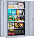INTERGREAT Metal Garage Storage Cabinet with Lock, 72" Storage Cabinet with Locking Doors and 4 Adjustable Shelves, Lockable Steel Tool Cabinet for Home Office, School, Cement Grey