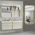 Gold Metal Framed Bathroom Mirror for Wall, Large Brushed Gold Rounded Corner Rectangular Bathroom Vanity Mirror, Anti-Rust, Tempered Glass, Hangs Horizontally or Vertically (30" x 55", Gold)