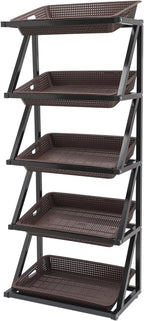 Fruit Vegetable Storage Basket,Kitchen Organizers 5 Tier Basket Stand Storage Baskets Market Shelf for Kitchen Store (Brown)