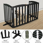Freestanding Dog Gate Indoor,Doggie Gate Foldable Pet Gates for Doorways,Stairs or Hallways, Wooden Black Pet Gate for The House, Pet Fence with Support Feet Included,32 "Height-4 Panels