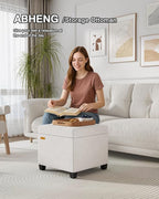 17.7 inches Chenille turfed Ottomans Cube with Storage, Metal-Framed Square Storage Ottoman Foot Rest Stool Holds 770 LB for Dorm Living Room Bedroom White UASND641W