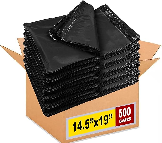 iMBAPrice 500-Pack Black Poly Mailers 14.5x19 Inch #6 Large Matte Black Color Poly Mailing Packing Envelopes Bags, Self Seal Adhesive Waterproof and Tear Proof (Total 500 Bags)
