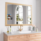 Amorho Bathroom Mirror for Wall, 40X32 Inch Oak Wood Grain Metal Framed Mirror, Anti-Rust, Hang Horizontally/Vertically, Suitable for Vanity, Bedroom, Farmhouse, Bathroom