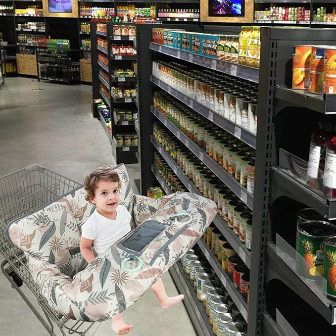 Shopping Cart Cover for Baby, 2 in 1 High Chair Cover for Restaurant seat & Grocery Cart Cover for Babies, Thick Padded with Clear Phone Pouch, Machine Washable, Leaves