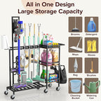 Housolution Cleaning Utility Cart on Wheels, Multifunctional Cleaning Tools Supplies Organizer with Broom and Mop Holder, Vacuum Stand Compatible with Dyson, Rolling Storage Cart for Home