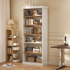 Vyre 70.8" Tall Farmhouse Bookshelf with Glass Doors, Modular Bookcase with 6-Tier Adjustable Shelves, Large Storage Cabinet for Kitchen, Living Room, White, Set of 3