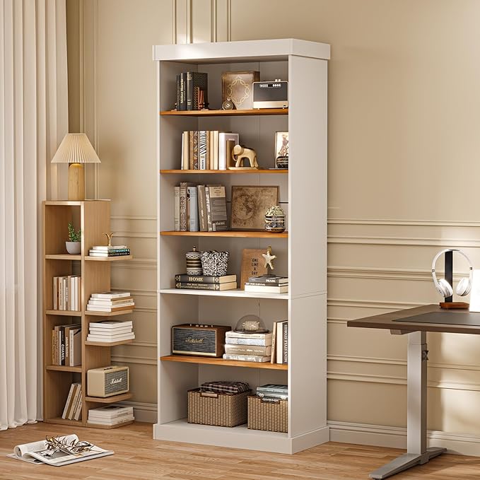 Vyre 70.8" Tall Farmhouse Bookshelf with Glass Doors, Modular Bookcase with 6-Tier Adjustable Shelves, Large Storage Cabinet for Kitchen, Living Room, White, Set of 3