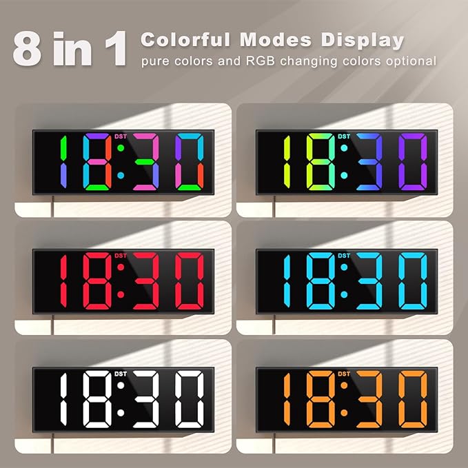 JALL 12'' Large Digital Wall Clock, Big LED Number Dispaly, DST, Night Light for Classroom, Living Room, Bedroom, Mounted, Birthday Xmas Gift for Senior, Mem Womem Mom Dad, Blue