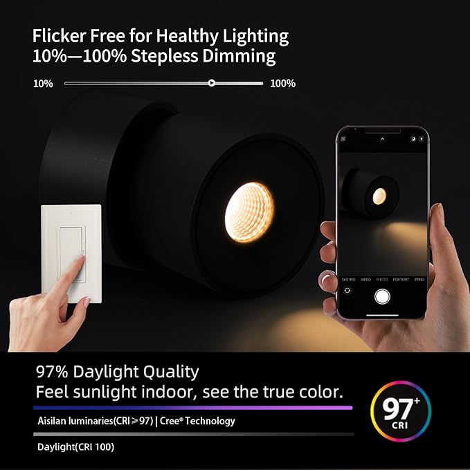 Aisilan 4 Packs LED Dimmable Adjustable Ceiling Spotlight 7W 3000K Aluminum Wired Spotlight Fixtures CRI 97 Surface Mounted Indoor Spot Light for Living Room Hallway Picture Corridor (Black)