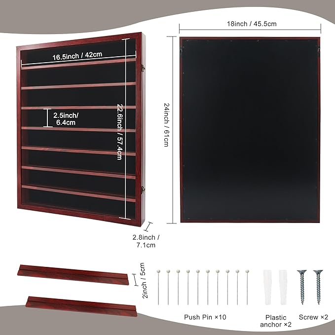 GMFrames 18x24 Wooden Shadow Box Frame with Removable Shelves Deep Display Case for Military Medals Keepsakes Cherry