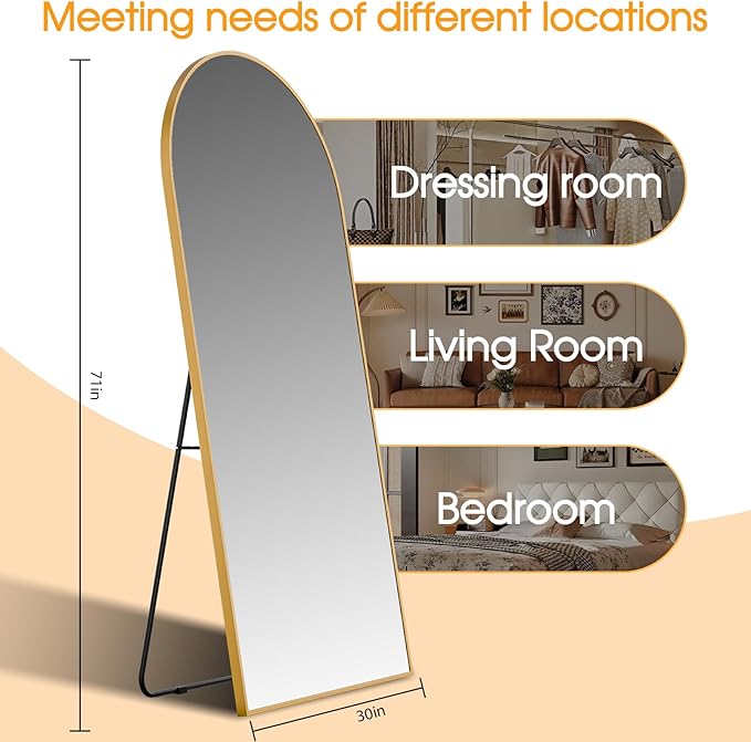 71"x30"Floor Mirror Full Length,Arched Full Length Mirror with Stand,Full Body Mirror,Hanging or Large Leaning for Bedroom Living Room Gold