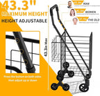 Grocery Shopping Cart with 360° Rolling Swivel Wheels Stair Climber Utility Cart Easily Collapsible Cart with Tri-Wheels, 66lb Extended Foam Cover, Trolley for Stair, Laundry, Travel (Black)