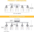 5-Light Track Lighting Kit Ceiling Kitchen Track Lighting Fixtures Chrome Bathroom Vanity Wall Lights with Clear Glass Multi-Directional Rotating Tracking Light Heads Spotlight for Accent Shop