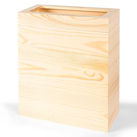 2.3 Gallons Rectangular Wooden Trash Can | Trash Can with Bin Liners | Decorative Waste Basket | Recycling Bin for Bathroom | Natural Wood Finish Basket for Kitchen | Paper Basket for Office