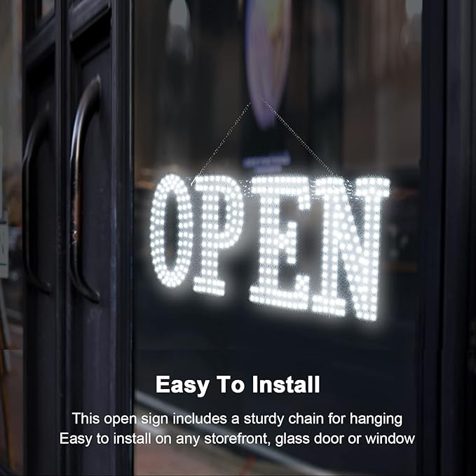 30"x10" Extra Large LED Open Signs for Business with Remote Controlled, 10 Levels Brightness Adjustable Unique Design Super Bright with Chain, High Visibility for Stores Hotel Retail Shop Window Salon