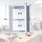 Enclosed Bulletin Board 20x16 Inch Outdoor Notice Board Tamper-Proof Flannel Lockable Display Cases with Aluminum Frame, All Weather Pinboard for Hospital, Restaurant Kitchen, Office
