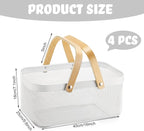 Sadnyy 4 Pcs Metal Wire Storage Basket with Handle Mesh Harvest Durable Vegetables Fruit Basket for Garden Organizing, Kitchen, Countertop, Closet, Bedroom (16 x 9.8 x 7.1 Inch,White)