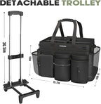 Rolling Cleaning Caddy Bag with Detachable Trolley, Cleaning Supplies Organizer Cart on Wheels, Cleaning Supply Caddy for Housekeepers (Black, 11.5" Dx15.7 Wx13 H)