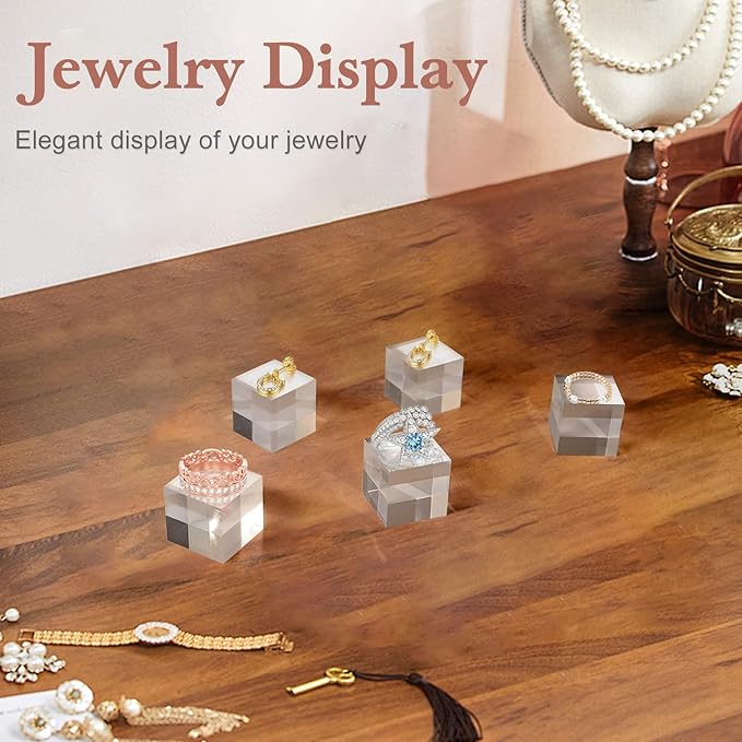 Acrylic Base 10 Pieces Acrylic Blocks for Display 1 X 1 X 1 Inch Square Riser Display Stands Trophy Base Pedestal Stands Clear Cube for Trophy Jewelry Props Food Party Crafts