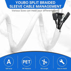 Split Braided Cable Sleeve，Flexible Wire Loom Tubing, Automotive Cord Protector Pet Proof, Cable Management for Computer TV Electric Wires Harness 16ft (White, 10mm（3/8")