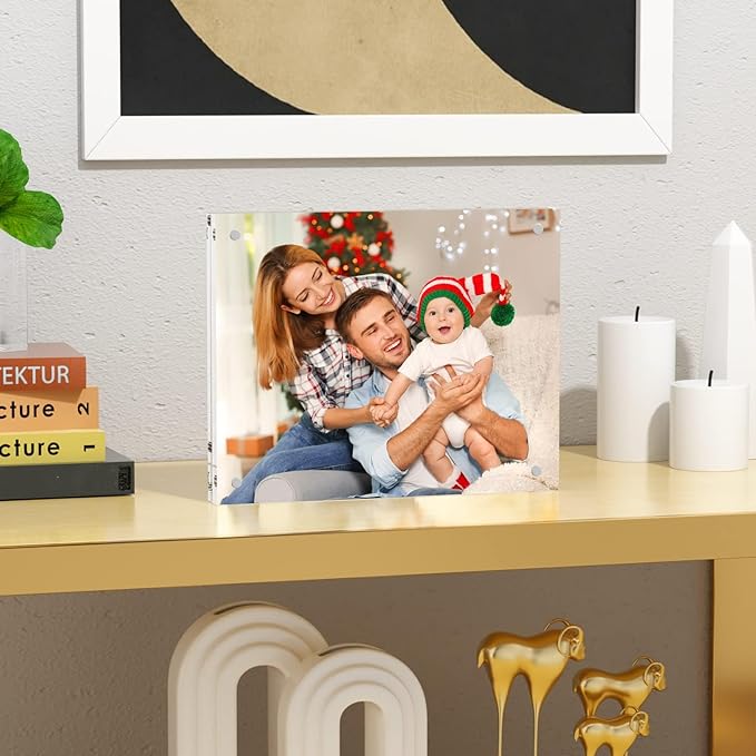 NIUBEE Acrylic Photo Frame 8x10,Clear Picture Frame 20% Thicker Block,Frameless Acrylic Frames Double Sided,Trendy Home Decor & Modern Gift Idea
