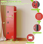 Aobabo 16" W 3 Door Metal Storage Locker with Lock, 66" H Steel Locker with Name Card Holder and Metal Hook for School, Home, Office, Playroom, Assembly Required, Red