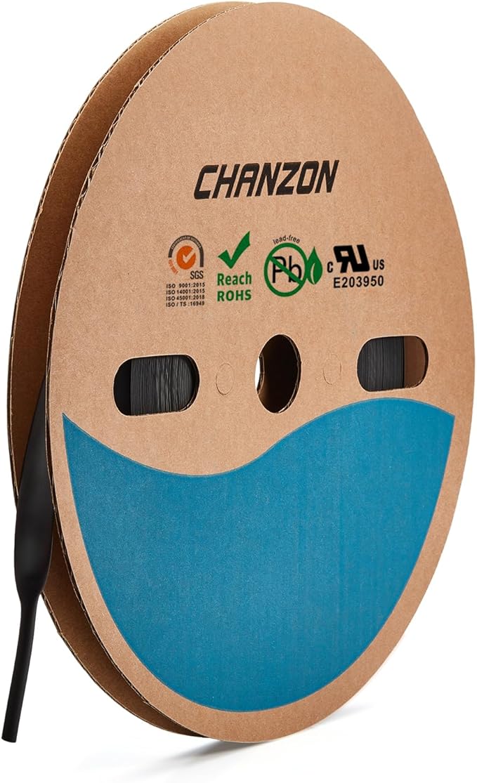 Chanzon 2:1 Ratio - 80Ft Roll - 5/16" (8mm) Heat Shrink Tubing 2:1(25M Total Length) Black Polyolefin Sleeving Wrap Shrinking 2 to 1 1pcs