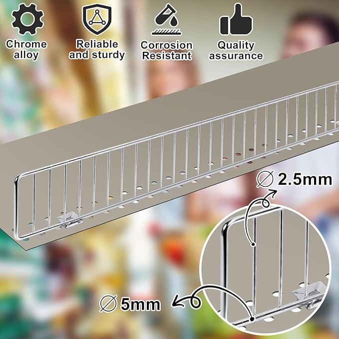 10 Pcs Retail Gondola Shelf Front Wire Fence Guard Rail 48" x 3" Sturdy Metal Supermarket Guardrail Chrome Commodity Organization Baffle Display Enhancer for Retail Stores Fruit Fresh Food