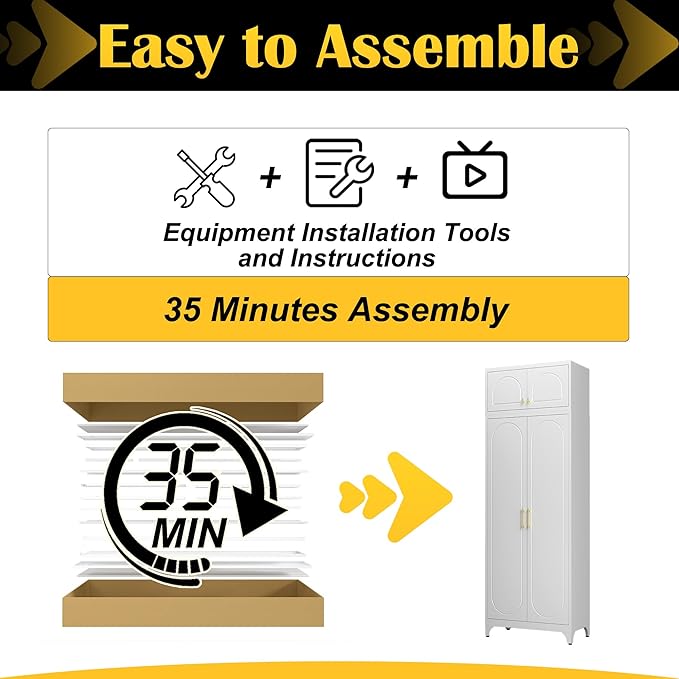 Metal Storage Cabinet and Wall Upper Storage Cabinet,90Inch White Kitchen Pantry Cabinets with 4 Adjustable Shelves,Tall Food Cupboards for Living Room, Dining Room Office