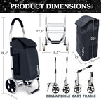 Ultra-Lightweight Foldable Grocery Cart with 40L Capacity, Soft Rolling Wheels, Removable Insulated Bag – Multi-Purpose Personal Hand Truck (Black)