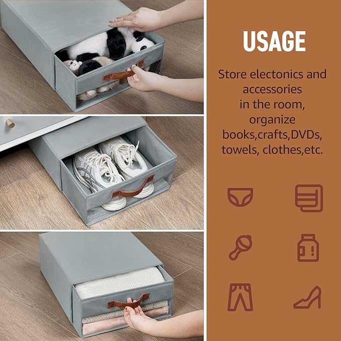 Closet Organizers and Storage Bins, Stackable Storage Drawers, Fabric Organizer Bins with Drawers,Stackable Closet Bins with Clear Window for Bedroom, Shelf,Room15.7"x 12.6"x 6.7"(Grey)
