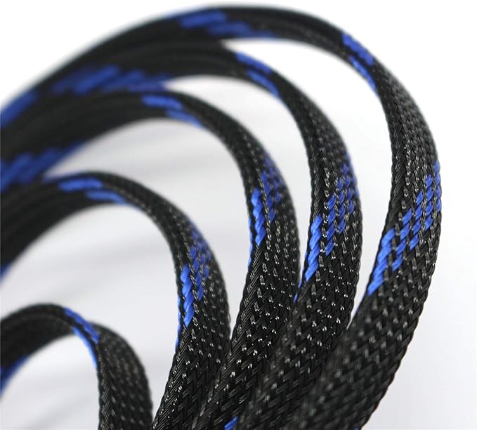 30ft PET Expandable Sleeving Wire Cable Sleeve (2/3", Steel Blue&Black)