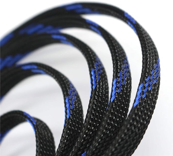 30ft PET Expandable Sleeving Wire Cable Sleeve (1/4", Steel Blue&Black)