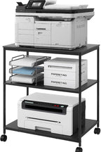 Heavy Duty 2-Tier Printer Stand with Locking Wheels, 19.5"x19.5" Large Printer Table Shelf, Holds 100 lbs per Shelf - Fits Most 60" Desks, Perfect for Office, Home, Laser Printer or Mini Fridge