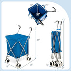 Goplus Folding Shopping Cart with Wheels, Grocery Cart with Removable Oxford Cloth Liner, Lightweight Utility Cart for Groceries Laundry Blue